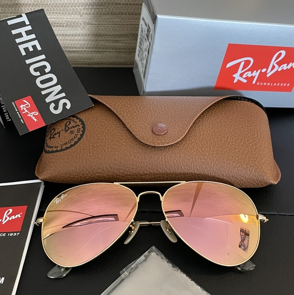 LIKE NEW RayBan Aviator RB3025 Copper Pink Mirror Lens Ray ban Sunglasses - Picture 2 of 16